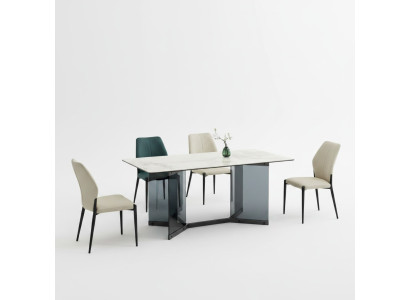 Witte eettafel Designer eetgroep 4x Moderne stoelen Luxe eetkamer