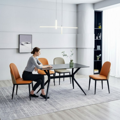 Eetkamerset Designer Eettafel 4x Gestoffeerde Stoelen Roestvrij Stalen Meubels 5-delig