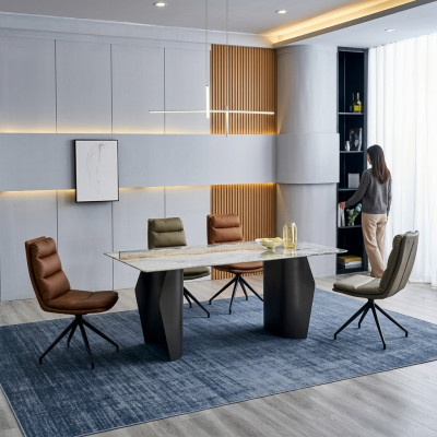 Stijlvolle eetkamermeubels Grijze eettafel 4x kunstleren stoelen Eenpersoons