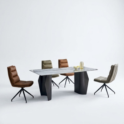 Stijlvolle eetkamermeubels Grijze eettafel 4x kunstleren stoelen Eenpersoons