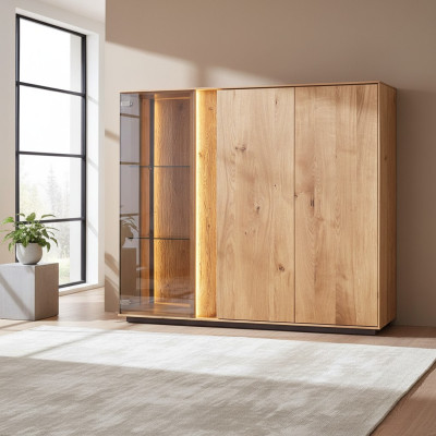 Lichtbruine vitrine ontwerper eetkamer dressoir houten kasten LED-kast