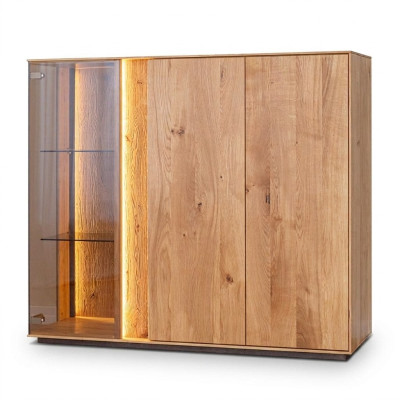 Lichtbruine vitrine ontwerper eetkamer dressoir houten kasten LED-kast