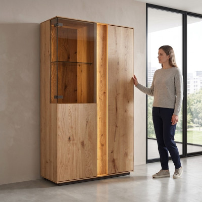 Bruine LED-vitrine Luxe dressoir Houten meubels Design glazen kasten