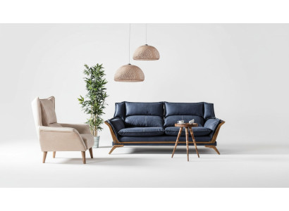 Blauw-witte woonkamerbankstel driepersoons luxe fauteuil bankstel 2-delig