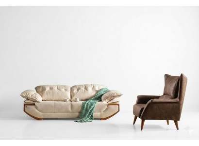 Wit-bruin woonkamerbankstel Designer Driezits Luxe Fauteuil