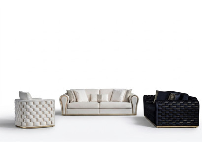 Blauw-beige woonkamerset Luxe bankstel 3+3+1 zits Designbank