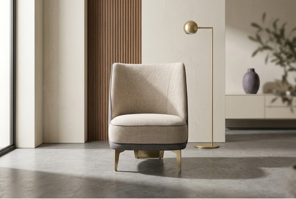 Grijze-beige fauteuil, designer eenzitter armstoel voor de woonkamer, 1-zits nieuw.