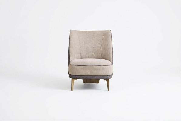 Grijze-beige fauteuil, designer eenzitter armstoel voor de woonkamer, 1-zits nieuw.