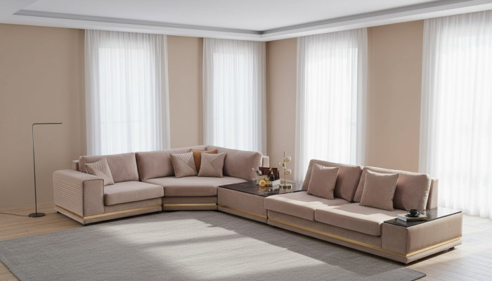 Beige L-vormige bank Stijlvolle woonlandschap Designer bank meubels