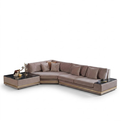 Beige L-vormig designer hoekbank gestoffeerde woonlandschap Luxe bank