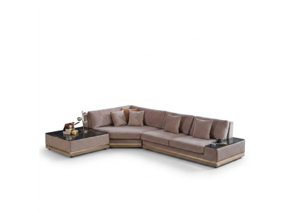 Beige L-vormig designer hoekbank gestoffeerde woonlandschap Luxe bank