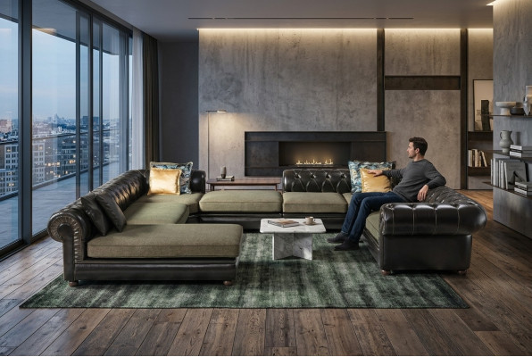 Zwart-groene hoekbank U-vorm gestoffeerde woonlandschap ontspanning luxe bank