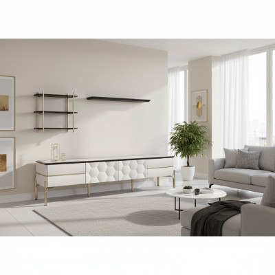 Moderne Witte Woonkamer Praktische Tv-kast Luxe Planken 3-delige Set
