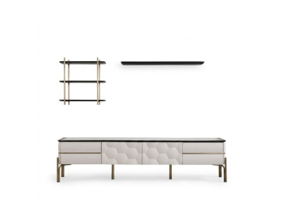 Moderne Witte Woonkamer Praktische Tv-kast Luxe Planken 3-delige Set
