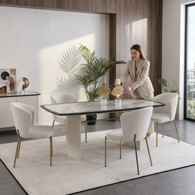 Witte eetkamerset Designer eettafel 4x stoelen houten meubels Luxe 5 delen