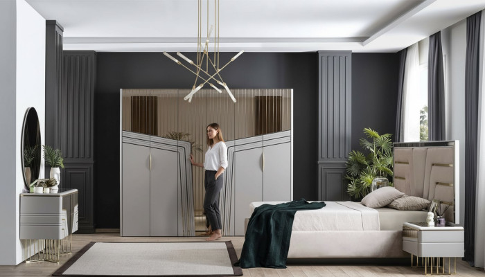 Modern slaapkamer set Luxe bed 2x nachtkastjes kledingkast 6-delig.