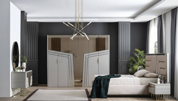 Modern slaapkamer set Luxe bed 2x nachtkastjes kledingkast 6-delig.