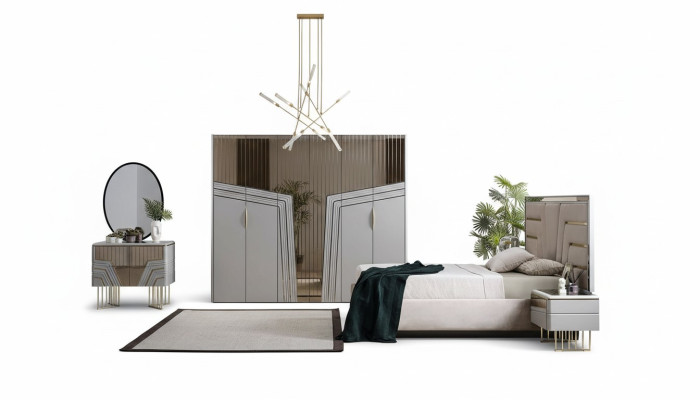Modern slaapkamer set Luxe bed 2x nachtkastjes kledingkast 6-delig.
