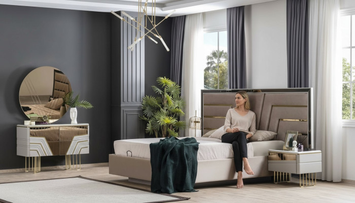 Slaapkamer set Bed 2x nachtkastjes Commode Spiegel Luxe set 5-delig.