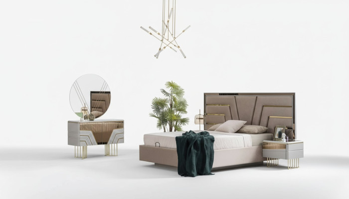 Slaapkamer set Bed 2x nachtkastjes Commode Spiegel Luxe set 5-delig.