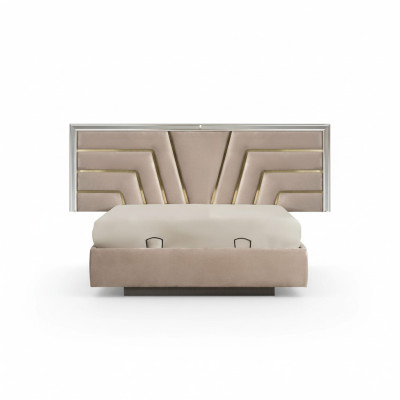 Beige slaapkamer tweepersoonsbed Stevig houten frame Designer gestoffeerd bed