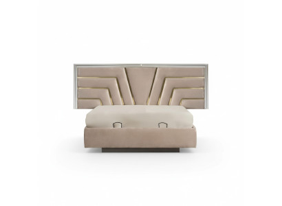Beige slaapkamer tweepersoonsbed Stevig houten frame Designer gestoffeerd bed