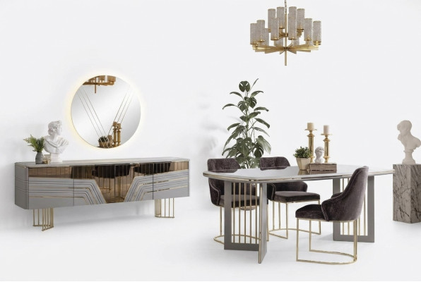 Eetkamerset Moderne eetkamerset Eettafel 4x Stoelen Dressoir Set