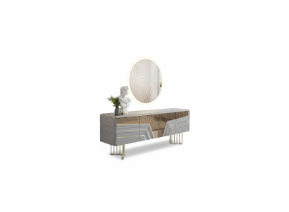 Moderne zilveren dressoir ronde spiegel LED-verlichting ontwerper 2-delige set