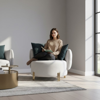 Witte textiel fauteuil luxe eenzitter designer woonkamer fauteuil