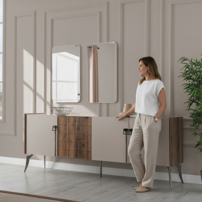 Moderne Beige Garnituur Luxe Dressoir 2x Spiegel Houten Meubels Dressoir
