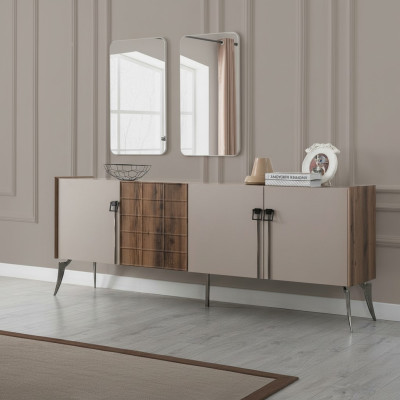 Moderne Beige Garnituur Luxe Dressoir 2x Spiegel Houten Meubels Dressoir