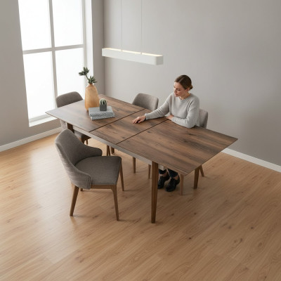 Complete eetkamerset Eettafel 4x bruine gestoffeerde stoelen 5-delige set