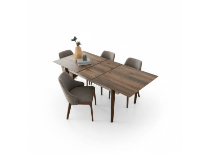 Complete eetkamerset Eettafel 4x bruine gestoffeerde stoelen 5-delige set