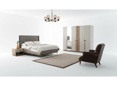 Slaapkamer moderne set textiel tweepersoonsbed hout kledingkast 4-delig