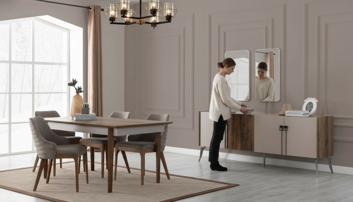 Edel eetkamerset Luxe eetkamerset Designer tafel Spiegel Stoelen