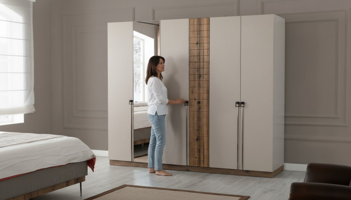 Beige slaapkamer kledingkast ontwerper kasten luxe houten kasten