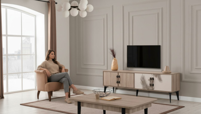 Moderne woonkamerset TV-kast Luxe salontafel Houten meubels