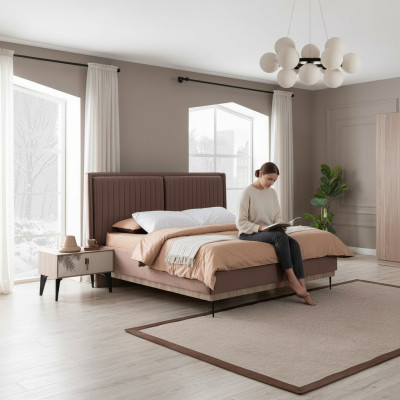 Bruin tweepersoonsbed designer slaapkamer meubels gestoffeerde luxe bedden