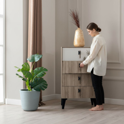 Slaapkamer meubels Lichtbruine hoge ladekast Designer ladekast met 4 deuren
