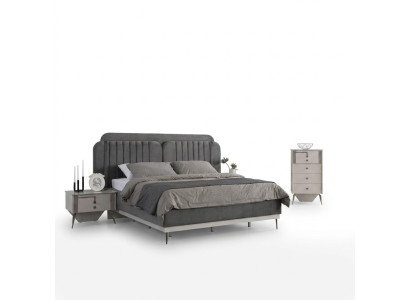 Slaapkamer Modern Set Grijs Tweepersoonsbed 2x Design Nachtkastjes 3-delig