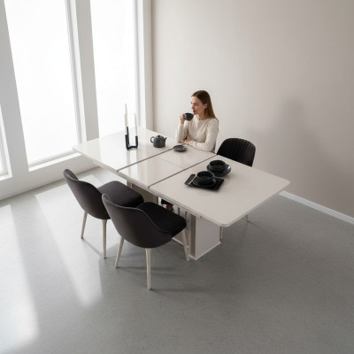Eetkamermeubels Witte eettafel Eethoek Designer stoelen 5-delige set Nieuw