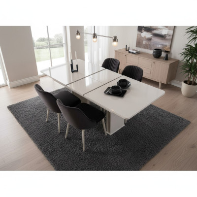 Eetkamermeubels Witte eettafel Eethoek Designer stoelen 5-delige set Nieuw