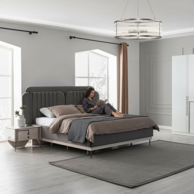 Grijze tweepersoonsbed moderne slaapkamer meubels luxe bedden houten frame