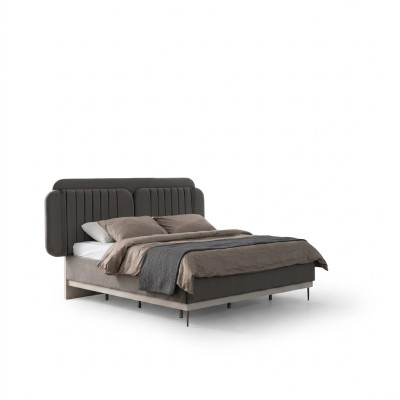 Grijze tweepersoonsbed moderne slaapkamer meubels luxe bedden houten frame