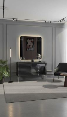 Zwarte slaapkamerset ontwerper commode met LED-spiegelset