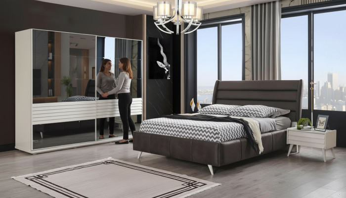 Slaapkamermeubelen Glazen kast Designer tweepersoonsbed Houten nachtkastjes 4-delig