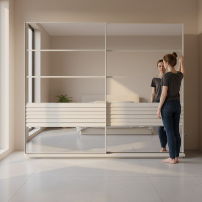 Ontwerper Grijze kledingkast Houten kast Slaapkamer Luxe kasten