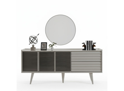 Wit dressoir Luxe ronde spiegel Designer houten meubels 2-delig set Nieuw
