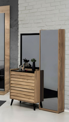 Bruine hoge ladekast met spiegel Designer slaapkamer console 2-delige set