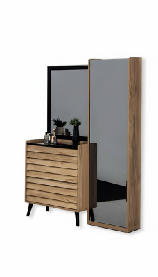 Bruine hoge ladekast met spiegel Designer slaapkamer console 2-delige set